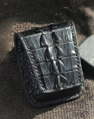 Cool Handmade Black Leather Mens Zippo Lighter Cover Classic Zippo Lighter Holder For Men