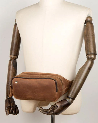 Vintage Brown Mens Leather Fanny Pack Waist Bag Leather Hip Pack Belt Bags Bumbag for Men