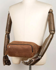 Vintage Brown Mens Leather Fanny Pack Waist Bag Leather Hip Pack Belt Bags Bumbag for Men