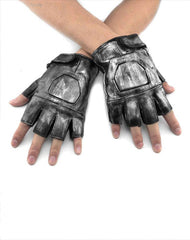 Cool Silver Mens Black Leather Half-Finger Gloves Rock Gloves Fashion Black Motorcycle Gloves Biker Gloves For Men