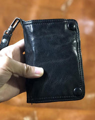 Genuine Leather Mens Chain Biker Wallet Cool Leather Wallet Small Wallets for Men
