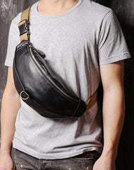 Top Leather Fanny Pack Men's Black Chest Bag Hip Bag Black Best Waist Bag For Men 2020