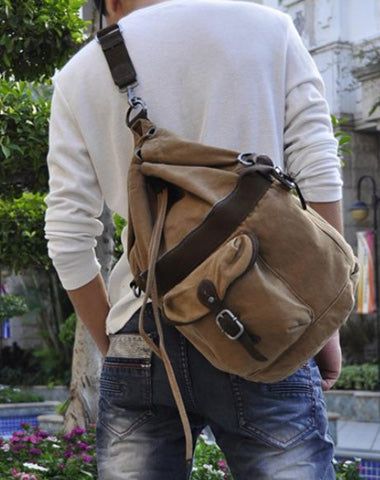 Canvas Black Mens Barrel Sling Bag Green Chest Bag Side Bag Bucket One