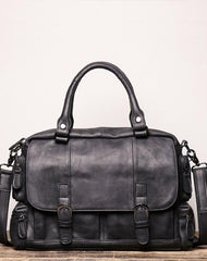 Black Leather Men 14 inches Briefcase Handbag Laptop Handbag Messenger Bag For Men