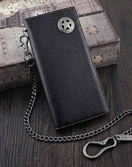mens leather wallet with chain​ biker chain wallets Badass Black Leather Men's Metal Star Long Biker Chain Wallet Bifold Long Wallet with Chain For Men