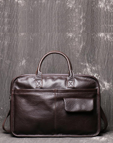 Dark Brown Leather Mens 15 inches Large Laptop Work Bag Handbag Briefcase Shoulder Bags Business Bags For Men