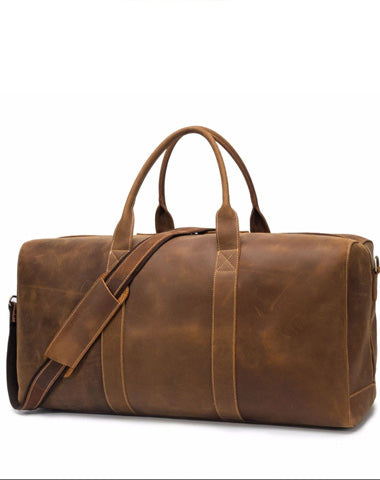 Vintage Brown Leather Men's Travel Bag Overnight Bag Weekender Bag For Men