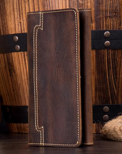 Cool Dark Brown Mens long Wallet Trifold Multi Cards Long Wallet  for Men