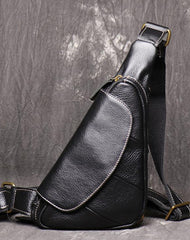 Cool Leather Black Sling Bag Men's Small Sling Pack Coffee Sling Backpack Small Courier Bag For Men