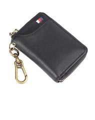 Cool Black Leather Men's Zipper Card Holder Card Bifold Small Wallet Key Holder For Men