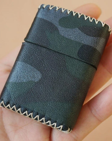 Cool Handmade Camouflage Leather Mens Classic Zippo Lighter Case Standard Zippo Lighter Holder for Men