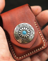 Cool Light Brown Leather Mens Zippo Lighter Cases With Belt Loop Handmade Classic Lighter Holders For Men