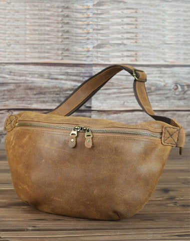 Tan Leather Fanny Pack Men's Brown Chest Bag Hip Bag Bum Bag Waist Bags For Men