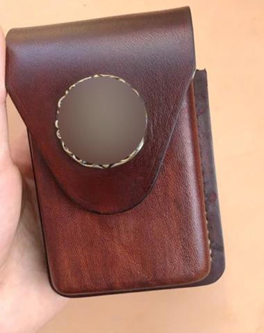 Cool Brown Leather Mens Cigarette Case Cigarette Holder Lighter Case Pouch with Belt Loop for Men