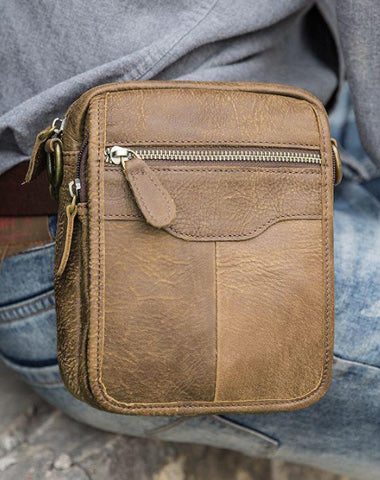 Brown Mens Leather Small Belt Pouch Mens Waist Bag Side Bag Mini Messenger Bag Phone Bag for Men