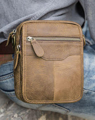 Brown Mens Leather Small Belt Pouch Mens Waist Bag Side Bag Mini Messenger Bag Phone Bag for Men