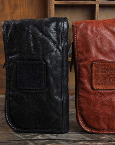 Genuine Leather Mens Cool Long Leather Wallet Cards Phone Zipper Clutch Wristlet Wallet for Men