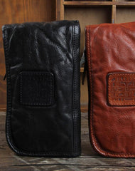 Genuine Leather Mens Cool Long Leather Wallet Cards Phone Zipper Clutch Wristlet Wallet for Men