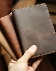Casual Brown Leather Mens Bifold Passport Holder Travel billfold Wallet Holder For Men