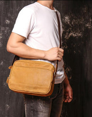 Tan Leather Men's Messenger Bag Side Bag iPad Courier Bags Tan Postman Bag For Men