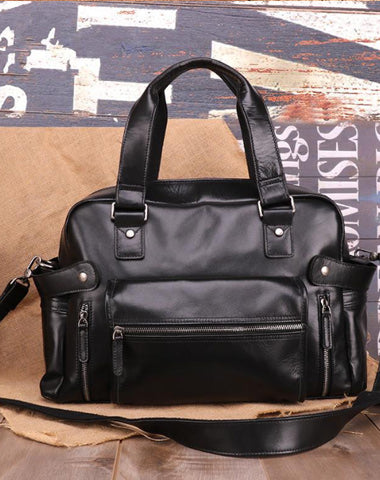 Casual Leather Mens 15 inches Black Briefcase Messenger Bag Travel Bag Black Handbag Side Bag for Men