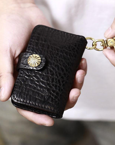Handmade Black Leather Mens Cool Key Wallet Key Holder Brown Card Holder Car Key Case for Men