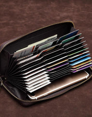 Brown Mens Leather Cards Long Wallets Lot of Cards Zipper Long Wallet Cards Wallet for Men