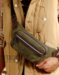 Navy Blue Canvas Leather Fanny Pack Women's Small Khaki Canvas Chest Bag Sling Hip Bag Waist Bag For Men