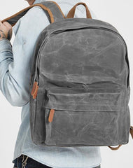 Gray Waxed Canvas Mens Laptop Backpack College Backpack Gray Canvas Travel Backpack for Men