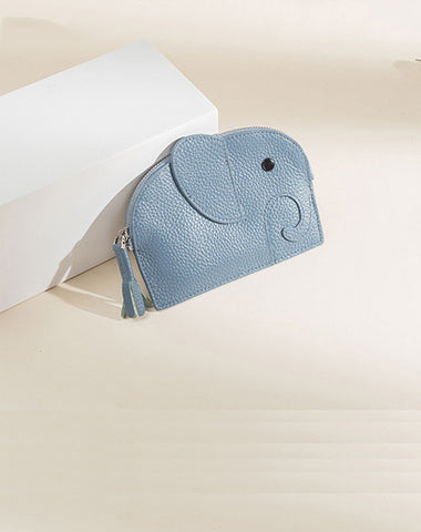 Cutest Women Blue Leather Elephant Small Zipper Wallet Keychain with Wallet Change Wallet For Women