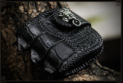 Handmade Leather Small Tooled Mens billfold Wallets Cool Chain Wallet Biker Wallet for Men