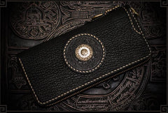 Handmade Leather Tibetan Mens Biker Chain Wallets Cool Leather Wallet Long Chain Wallets for Men