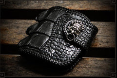 Handmade Leather Small Tooled Mens billfold Wallets Cool Chain Wallet Biker Wallet for Men