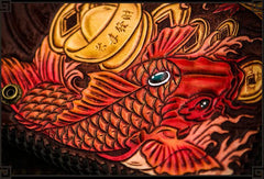 Handmade Leather Tooled Carp Mens Biker Chain Wallet Cool Leather Wallet Long Chain Wallets for Men