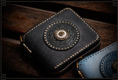 Handmade Leather Tibetan Mens billfold Wallet Cool Chain Wallet Biker Wallet for Men