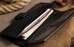Black Braided Leather Mens Long Wallet Bifold Long Wallet for Men
