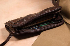 Handmade Leather Mens Long Clutch Wallet Coffee Vintage Zipper Long Wallet for Men