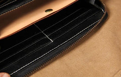 Handmade Cool Leather Black Mens Long Wallet Vintage Zipper Long Wallet for Men