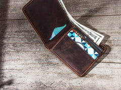 Cool Leather Men Slim Small Wallet Bifold Vintage billfold Wallet for Men