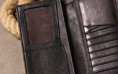 Cool Leather Mens Long Wallet Bifold Slim Long Wallet for Men
