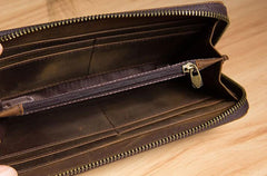 Vintage Leather Mens Clutch Wallet Double Zipper Clutch Wristlet Wallet for Men