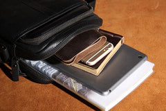 Leather Mens Black Small Shoulder Bag Messenger Bag Crossbody Bag for Men