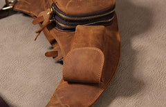 Leather Vintage Brown Mens Sling Bag Shoulder Sling Bag Chest Bag for men
