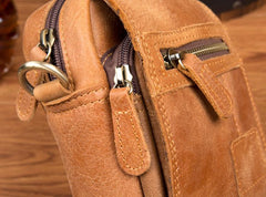 Tan Leather Mens Belt Pouch Small Courier Bag Waist Bag Belt Bag Messenger Bag for Men