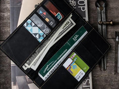 Handmade Leather Long Wallets for Men Travel Wallet Passport Bifold Wallet for Men