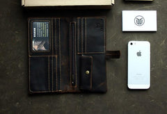 Leather Long Wallets for men Bifold Vintage Men Long Wallet