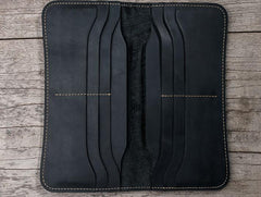 Leather Long Wallets for men Black Bifold Men Long Wallet