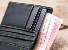 Leather Men Slim Small Wallet Bifold billfold Vintage Wallets for Men