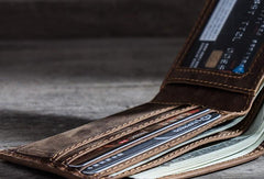 Leather Men Slim Small Wallet Bifold billfold Vintage Wallet for Men