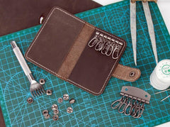 Men Leather Key Holder Key Wallet Bifold Small Key Holder billfold Wallet for Men